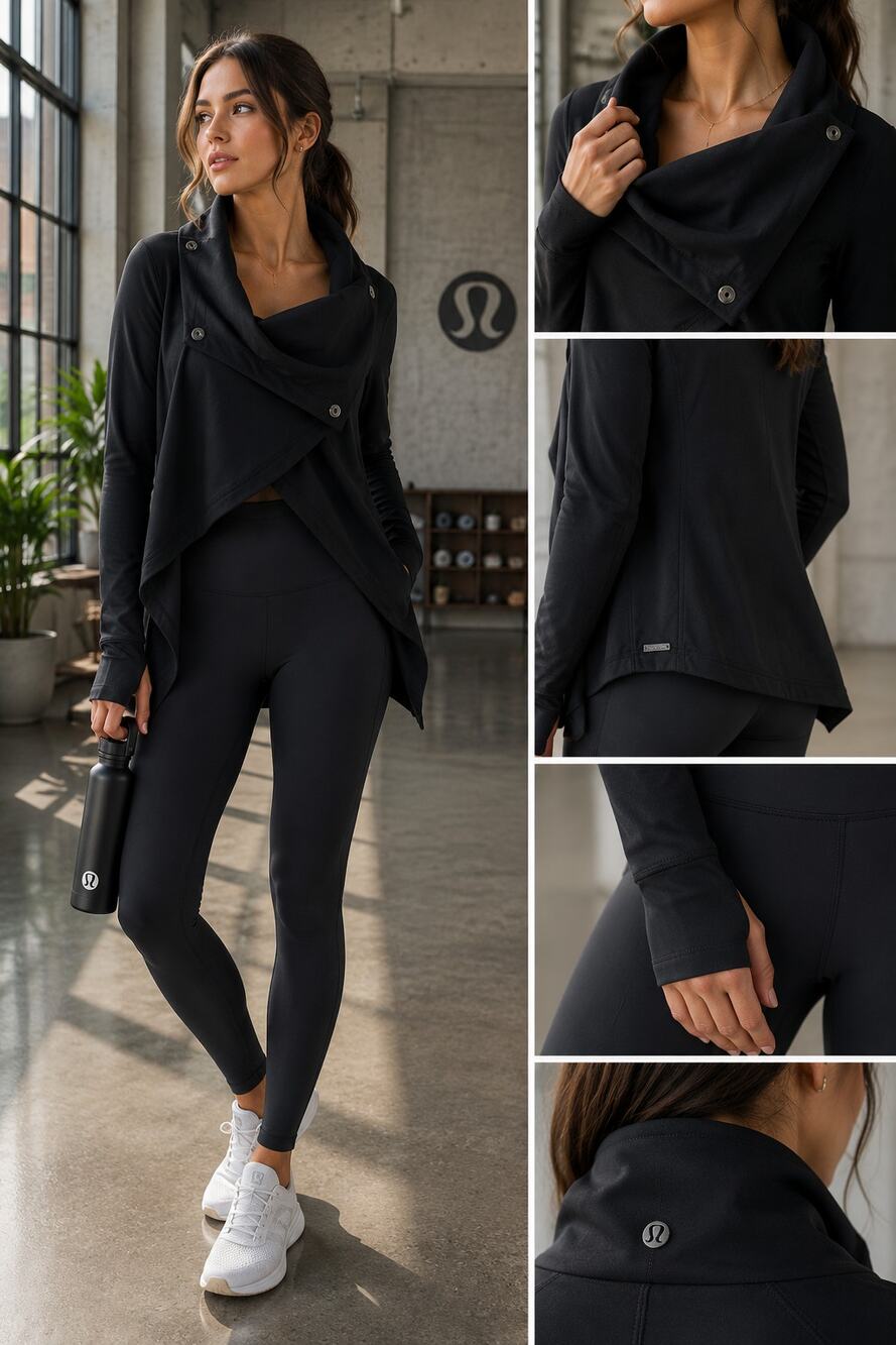 Lululemon Women's Asymmetrical Snap Collar Wrap Jacket 2 Black Cardigan